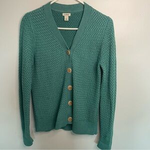 L.L. Bean Women's Green Textured Cardigan Sweater 100% Cotton